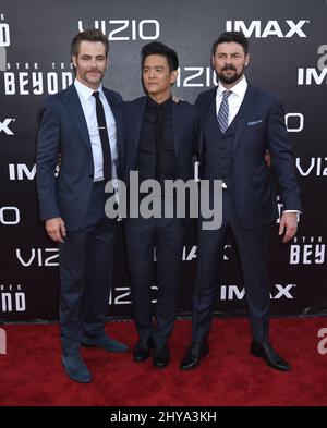 John Cho, Chris Pine und Karl Urban bei der Weltpremiere von „Star Trek Beyond“ in San Diego. Stockfoto