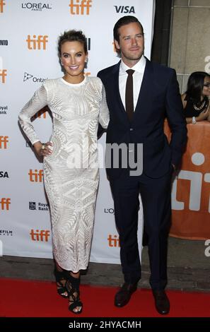 Armie Hammer und Elizabeth Hammer nehmen an der „Free Fire“-Premiere beim Toronto International Film Festival 2016 im Ryerson Theatre Teil Stockfoto