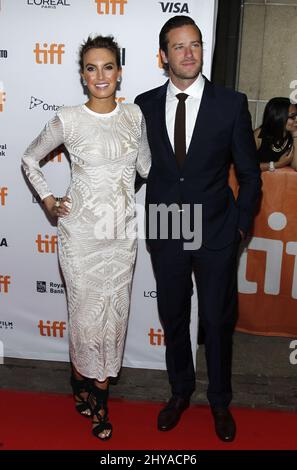 Armie Hammer und Elizabeth Hammer nehmen an der „Free Fire“-Premiere beim Toronto International Film Festival 2016 im Ryerson Theatre Teil Stockfoto