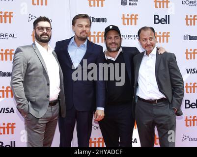 Tim Pastore, Leonardo DiCaprio, Brett Ratner, Fisher Stevens bei der Premiere vor der Flut beim Toronto International Film Festival 2016 Stockfoto