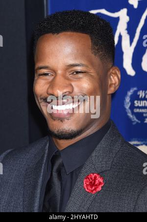 Nate Parker posiert bei der Premiere des Films „The Birth of a Nation“ am Mittwoch, den 21. September 2016, im Cinerama Dome in Los Angeles. Stockfoto