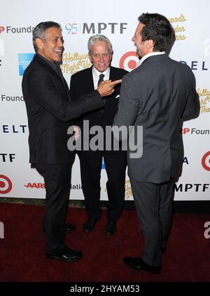 George Clooney, Michael Douglas, Hugh Jackman bei der Jubiläumsfeier „Hollywood's Night Under the Stars“ 95. auf dem MPTF Wasserman Campus in Los Angeles, USA. Stockfoto