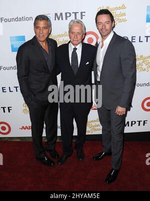 George Clooney, Michael Douglas, Hugh Jackman bei der Jubiläumsfeier „Hollywood's Night Under the Stars“ 95. auf dem MPTF Wasserman Campus in Los Angeles, USA. Stockfoto