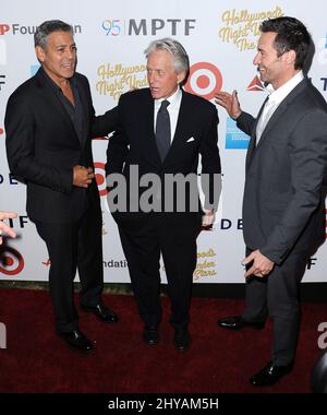 George Clooney, Michael Douglas, Hugh Jackman bei der Jubiläumsfeier „Hollywood's Night Under the Stars“ 95. auf dem MPTF Wasserman Campus in Los Angeles, USA. Stockfoto