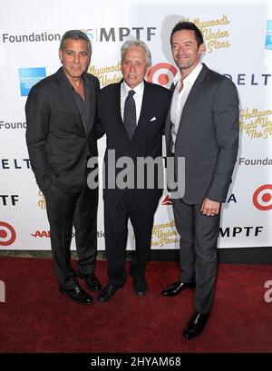 George Clooney, Michael Douglas, Hugh Jackman bei der Jubiläumsfeier „Hollywood's Night Under the Stars“ 95. auf dem MPTF Wasserman Campus in Los Angeles, USA. Stockfoto