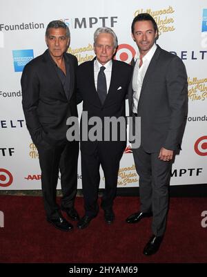 George Clooney, Michael Douglas, Hugh Jackman bei der Jubiläumsfeier „Hollywood's Night Under the Stars“ 95. auf dem MPTF Wasserman Campus in Los Angeles, USA. Stockfoto