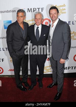 George Clooney, Michael Douglas, Hugh Jackman bei der Jubiläumsfeier „Hollywood's Night Under the Stars“ 95. auf dem MPTF Wasserman Campus in Los Angeles, USA. Stockfoto