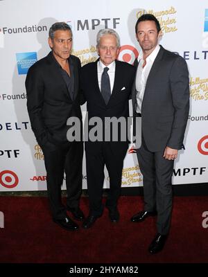 George Clooney, Michael Douglas, Hugh Jackman bei der Jubiläumsfeier „Hollywood's Night Under the Stars“ 95. auf dem MPTF Wasserman Campus in Los Angeles, USA. Stockfoto