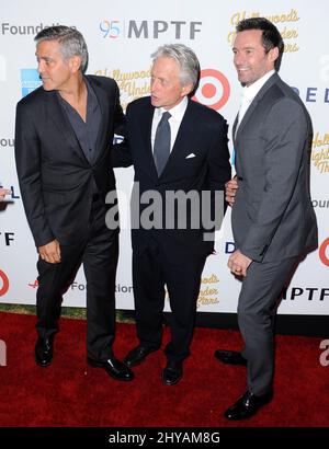 George Clooney, Michael Douglas, Hugh Jackman bei der Jubiläumsfeier „Hollywood's Night Under the Stars“ 95. auf dem MPTF Wasserman Campus in Los Angeles, USA. Stockfoto