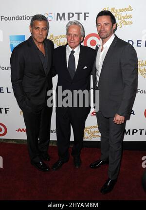 George Clooney, Michael Douglas, Hugh Jackman bei der Jubiläumsfeier „Hollywood's Night Under the Stars“ 95. auf dem MPTF Wasserman Campus in Los Angeles, USA. Stockfoto