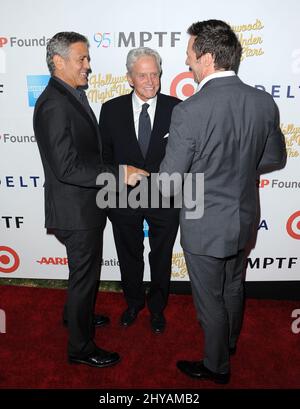 George Clooney, Michael Douglas, Hugh Jackman bei der Jubiläumsfeier „Hollywood's Night Under the Stars“ 95. auf dem MPTF Wasserman Campus in Los Angeles, USA. Stockfoto