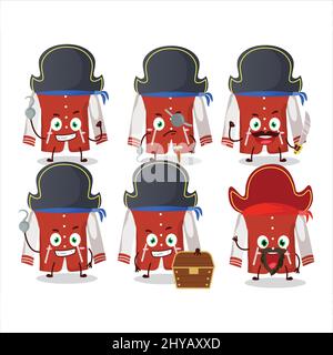 Cartoon-Charakter der roten Baseballjacke mit verschiedenen Piraten Emoticons. Vektorgrafik Stock Vektor