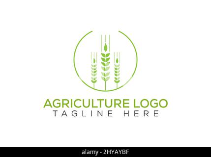 Vorlage Für Logo-Emblem Für Die Landwirtschaft. Farmland Agro Farm, Agrarwirtschaft, Öko-Farm Zeichen mit Sonne und landwirtschaftliches Feld Symbol Stock Vektor