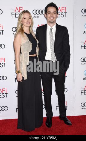 Olivia Hamilton und Damien Chazelle nehmen an der AFI Fest 2016-Vorführung von „La La Land“ in Los Angeles Teil Stockfoto