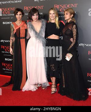 Ruby Rose, Milla Jovovovich, Ali Larter und Rola bei der Premiere von „Resident Evil: The Final Chapter“ in Los Angeles Stockfoto