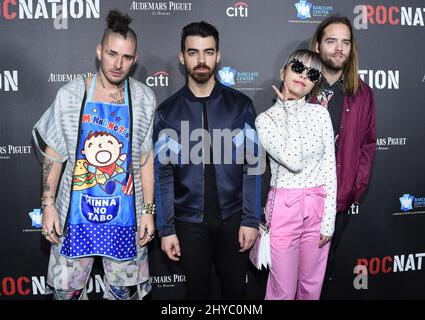 Der DNCE, der an der Roc Nation teilnimmt, veranstaltet Pre-Grammy Brunch in Los Angeles Stockfoto