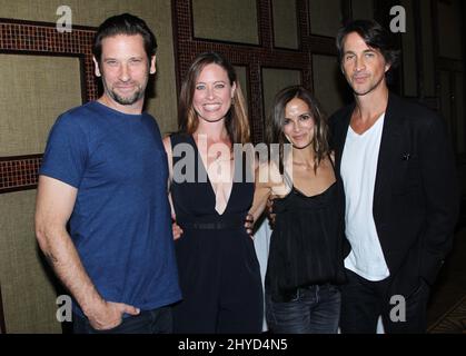 Roger Howarth, Melissa Archer, Rebecca Budig und Michael Easton, die nur für eine Nacht mit Roger Howarth und Michael Easton im Embassy Suites by Hilton, Glendale, Los Angeles, ankommen Stockfoto