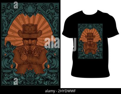 Illustration Mafia Gangster mit Gravur Stil Stock Vektor