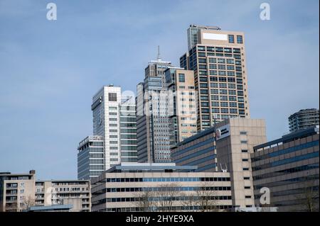 Nahaufnahme Business Skyline Vom Park Somerlust Am Amstelriver Amsterdam Niederlande 13-3-2022 Stockfoto