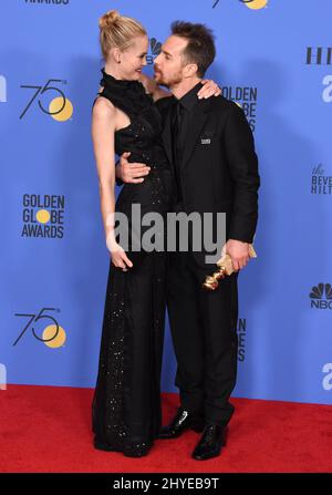 Sam Rockwell, Leslie BIBB im Presseraum bei den Annual Golden Globe Awards 75., die am 7. Januar 2018 im Beverly Hilton Hotel in Beverly Hills, CA, verliehen wurden Stockfoto