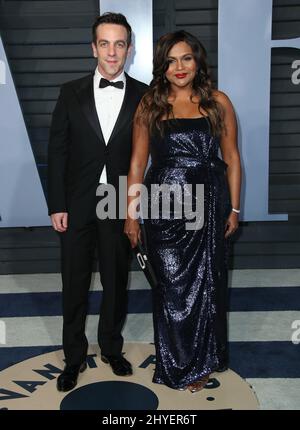 BJ Novak und Mindy Kaling bei der Vanity Fair Oscar-Party 2018, die von Radhika Jones veranstaltet wurde und am 4. März 2018 im Wallis Annenberg Center for the Performing Arts, Beverly Hills, ca. Stockfoto