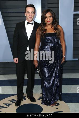 BJ Novak und Mindy Kaling bei der Vanity Fair Oscar-Party 2018, die von Radhika Jones veranstaltet wurde und am 4. März 2018 im Wallis Annenberg Center for the Performing Arts, Beverly Hills, ca. Stockfoto