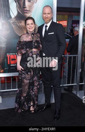 Roar Uthaug und Ingrid Uthaug bei der US-Premiere von Tomb Raider in Los Angeles. Stockfoto