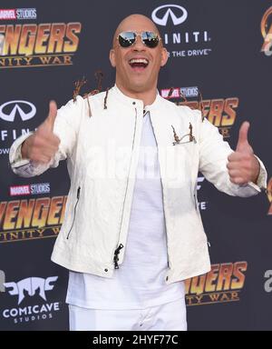 Vin Diesel bei der Weltpremiere von Avengers: Unendlichkeit war, die im El Capitan Theatre in Hollywood, Kalifornien, stattfand Stockfoto