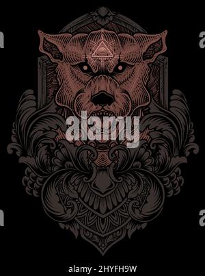 Illustration Vintage Hund mit Gravur Stil Stock Vektor