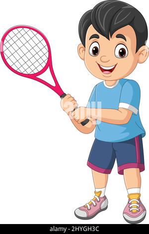 Cartoon kleiner Junge spielt Tennis Stock Vektor