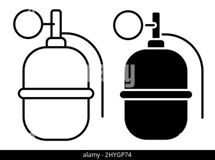 Lineares Symbol. Kampf offensive Verteidigungsgranate mit Ring. Explosive Gegenstände, Waffe des Soldaten. Einfacher Schwarz-Weiß-Vektor isoliert auf weißem Backgrou Stock Vektor