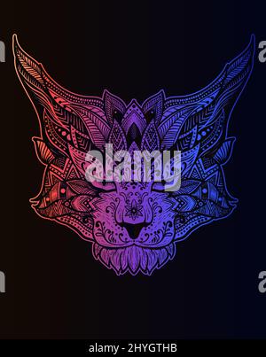 Illustration Katze Mandala Stil mit Neon-Farbe Stock Vektor