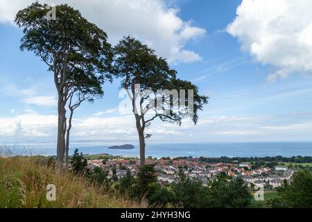 Blick von der Ostseite des North Berwick Law auf die Stadt North Berwick. Stockfoto