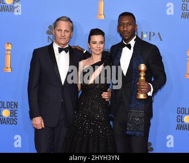 Viggo Mortensen, Linda Cardellini und Mahershala Ali bei den jährlichen Golden Globe Awards 76., die am 6. Januar 2019 im Beverly Hilton Hotel in Beverly Hills, CA, verliehen wurden. Stockfoto