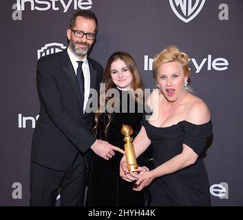 Eric White, Harlow Jane und Patricia Arquette bei der jährlichen InStyle und Warner Bros. Golden Globe 20. nach einer Party im Beverly Hilton Hotel am 6. Januar 2019 in Beverly Hills, CA. Stockfoto