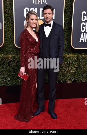 Topher Grace und Ashley Hinshaw bei den jährlichen Golden Globe Awards 76., die am 6. Januar 2019 im Beverly Hilton Hotel in Beverly Hills, CA, verliehen wurden. Stockfoto