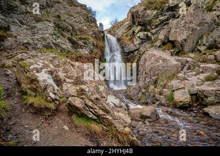 Lightspout Wasserfall im Carding Mill Valley und den Shropshire Hills, Shropshire Stockfoto