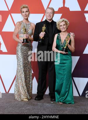 Kate Biscoe, Greg Cannom und Patricia Dehaney bei den „Annual Academy Awards 91.“ – Presseraum im Dolby Theater Stockfoto