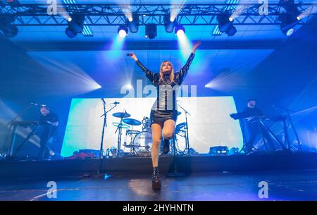 Edinburgh, Schottland 14.. März 2022. Die schottische Band CHVRCHES startet die UK-Etappe ihrer Screen Violence World Tour an der Academy O2. Stockfoto