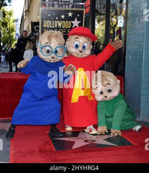 Alvin, Simon und Theodore von den Chipmunks bei der Alvin and the Chipmunks Star Ceremony auf dem Hollywood Walk of Fame Stockfoto