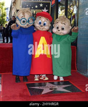 Alvin, Simon und Theodore von den Chipmunks bei der Alvin and the Chipmunks Star Ceremony auf dem Hollywood Walk of Fame Stockfoto