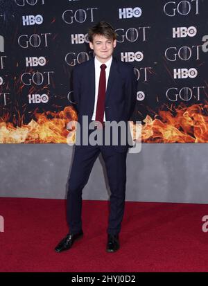 Jack Gleeson nimmt an der Weltpremiere der „Game of Thrones“-Endsaison Teil, die am 3. April 2019 in der Radio City Music Hall in New York City, NY, stattfand Stockfoto