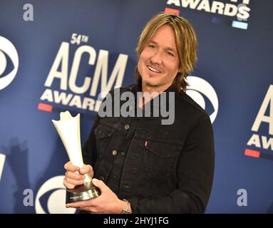 Keith Urban im Pressroom der Academy of Country Music Awards 54., die am 7. April 2019 in Las Vegas, NV, in der MGM Grand Garden Arena im MGM Grand Hotel & Casino abgehalten wurden. Stockfoto