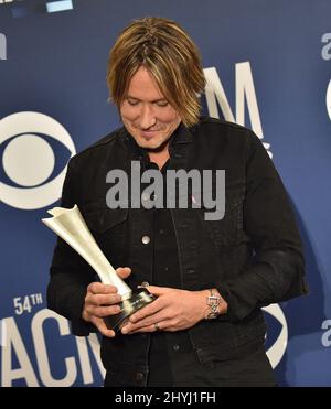 Keith Urban im Pressroom der Academy of Country Music Awards 54., die am 7. April 2019 in Las Vegas, NV, in der MGM Grand Garden Arena im MGM Grand Hotel & Casino abgehalten wurden. Stockfoto