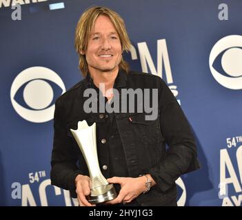 Keith Urban im Pressroom der Academy of Country Music Awards 54., die am 7. April 2019 in Las Vegas, NV, in der MGM Grand Garden Arena im MGM Grand Hotel & Casino abgehalten wurden. Stockfoto