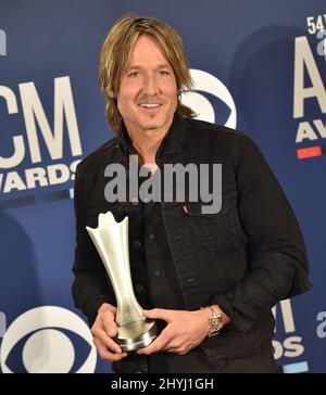 Keith Urban im Pressroom der Academy of Country Music Awards 54., die am 7. April 2019 in Las Vegas, NV, in der MGM Grand Garden Arena im MGM Grand Hotel & Casino abgehalten wurden. Stockfoto