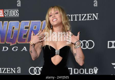 Miley Cyrus nimmt an der Weltpremiere von Avengers: Endgame Teil, die am 22. April 2019 im LA Convention Center in Los Angeles, Kalifornien, stattfand Stockfoto