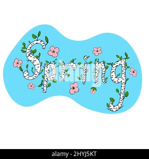 Spring Banner skizziert Doodle Hand gezeichnet Blumen und Blätter. Grußkarte, Vorlage, Poster. Vektor isolierte Illustration Hintergrund Stock Vektor