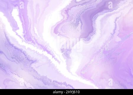 Violett blauer flüssiger Marmor oder Aquarell Hintergrund mit Glitzerfolie strukturierten Streifen. Purple Cyan marmorierte Alkoholtinte Zeichnungseffekt. Vektor Stock Vektor