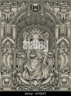 Illustration König satan auf Gothic Gravur Ornament Stil Stock Vektor